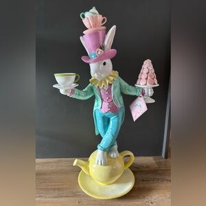 Whimsical Rabbit Figurine with Teapot and Cup - Multicolor